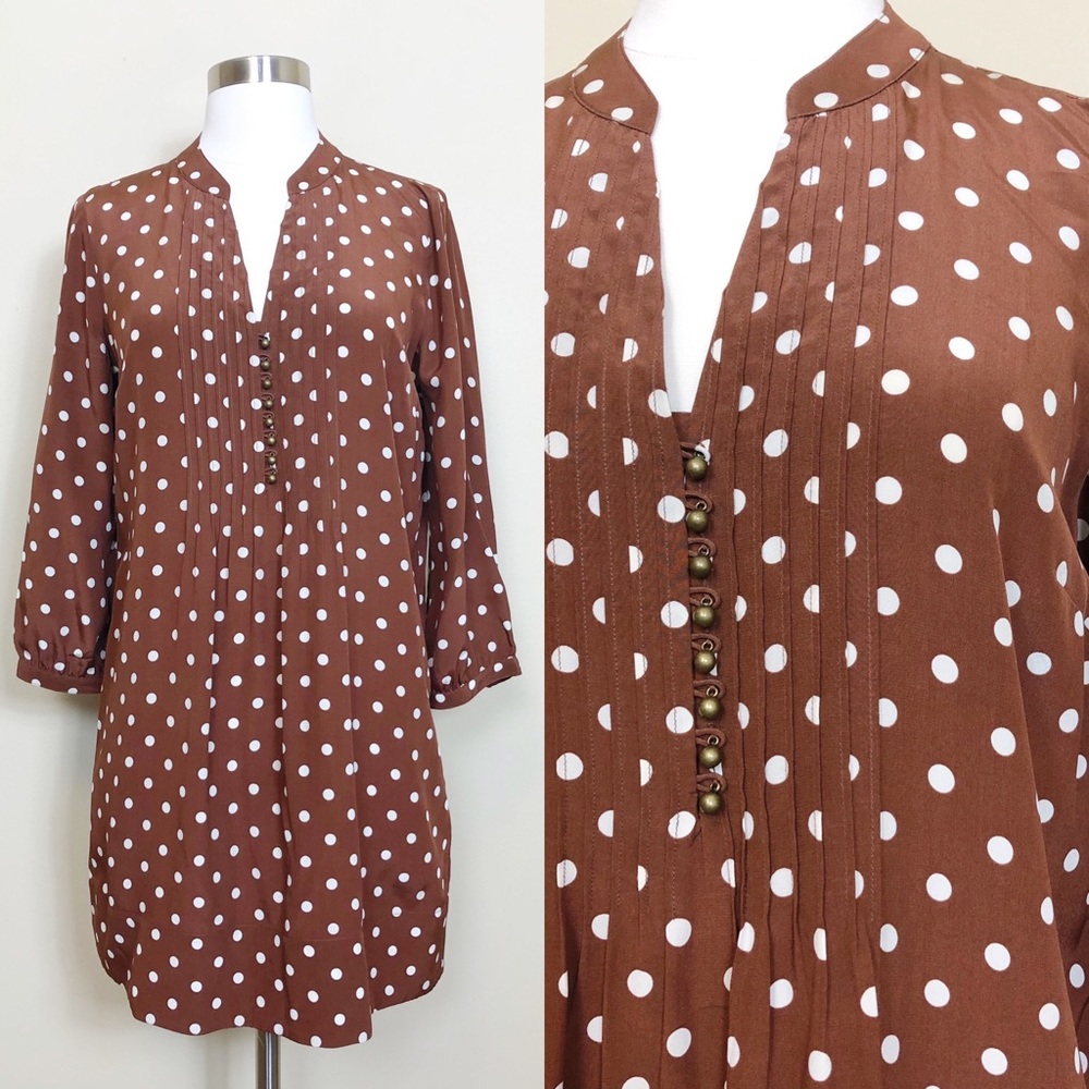 FOSSIL silk brown and white polka dot tunic S
